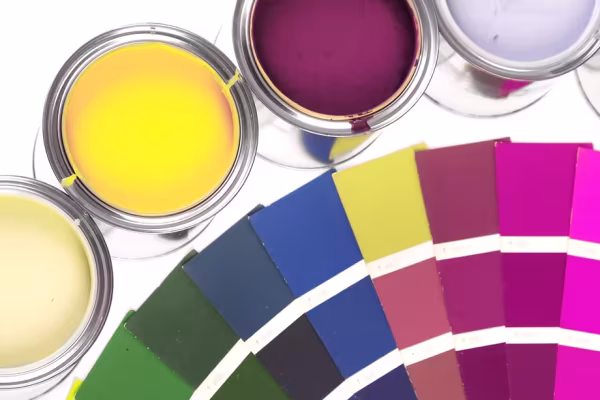 paint pots and color wheel